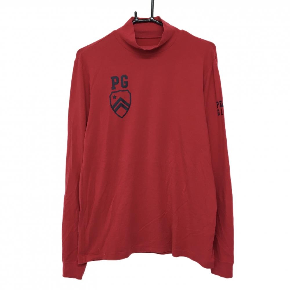 【美品】パーリーゲイツ 長袖ハイネックシャツ レッド 微起毛 ロゴプリント  メンズ 5(L) ゴルフウェア PEARLY GATES