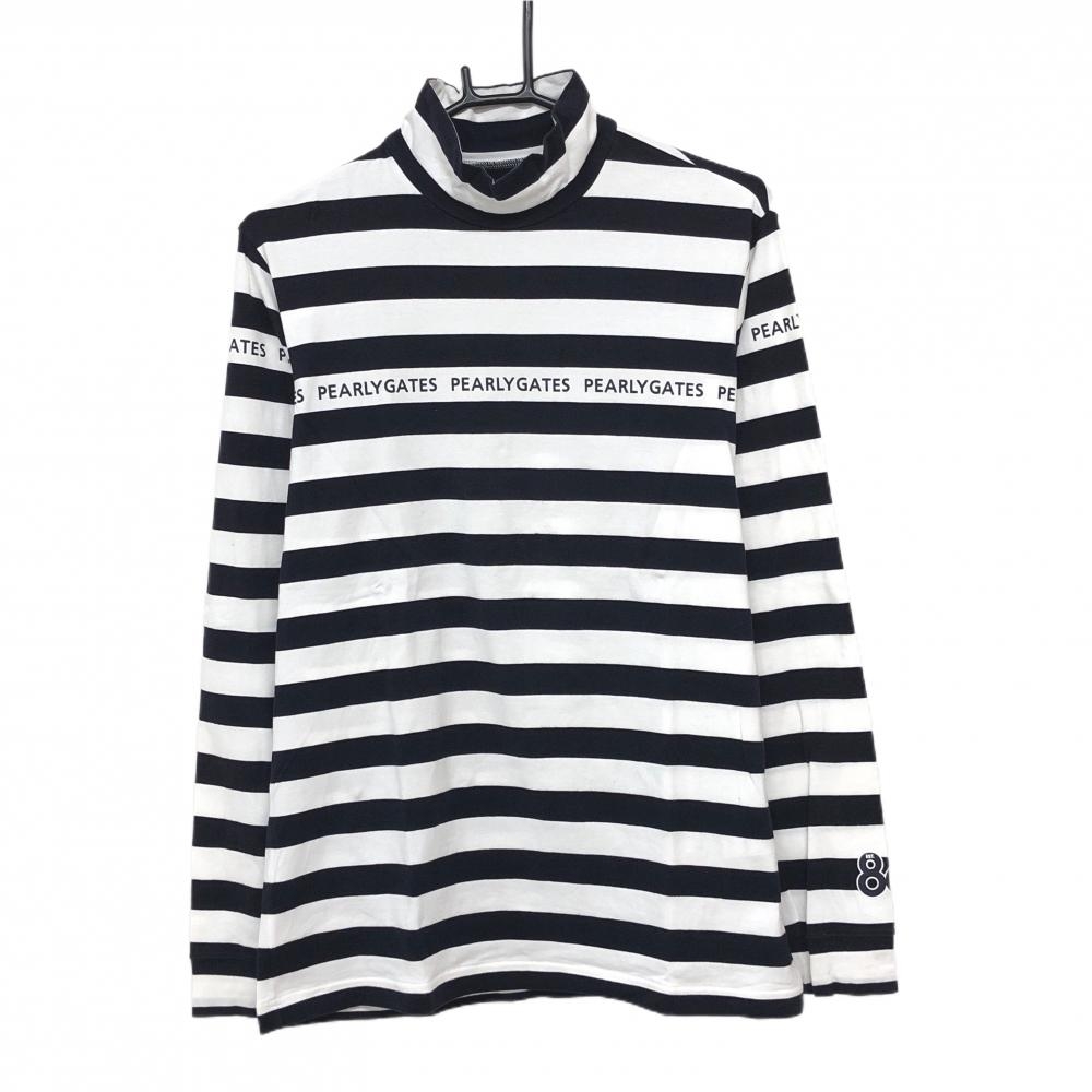 【美品】パーリーゲイツ 長袖ハイネックシャツ 白×黒 ボーダー メンズ 6(XL) ゴルフウェア PEARLY GATES