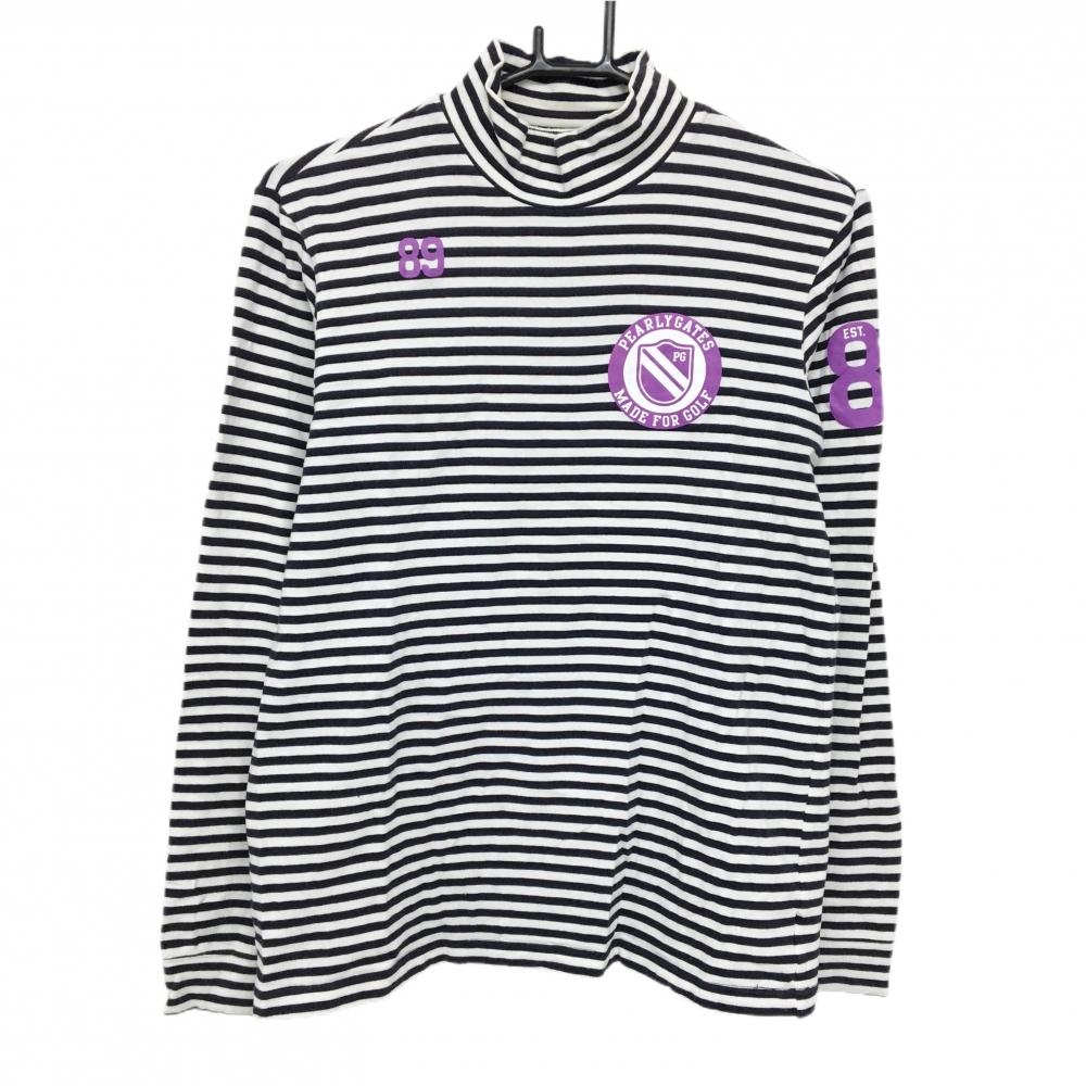 パーリーゲイツ 長袖ハイネックシャツ ネイビー×白 ボーダー ストレッチ メンズ 5(L) ゴルフウェア PEARLY GATES