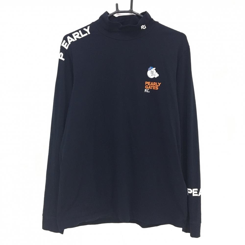 【美品】パーリーゲイツ 長袖ハイネックシャツ ダークネイビー×白×オレンジ メンズ 5(L) ゴルフウェア 2024年モデル PEARLY GATES