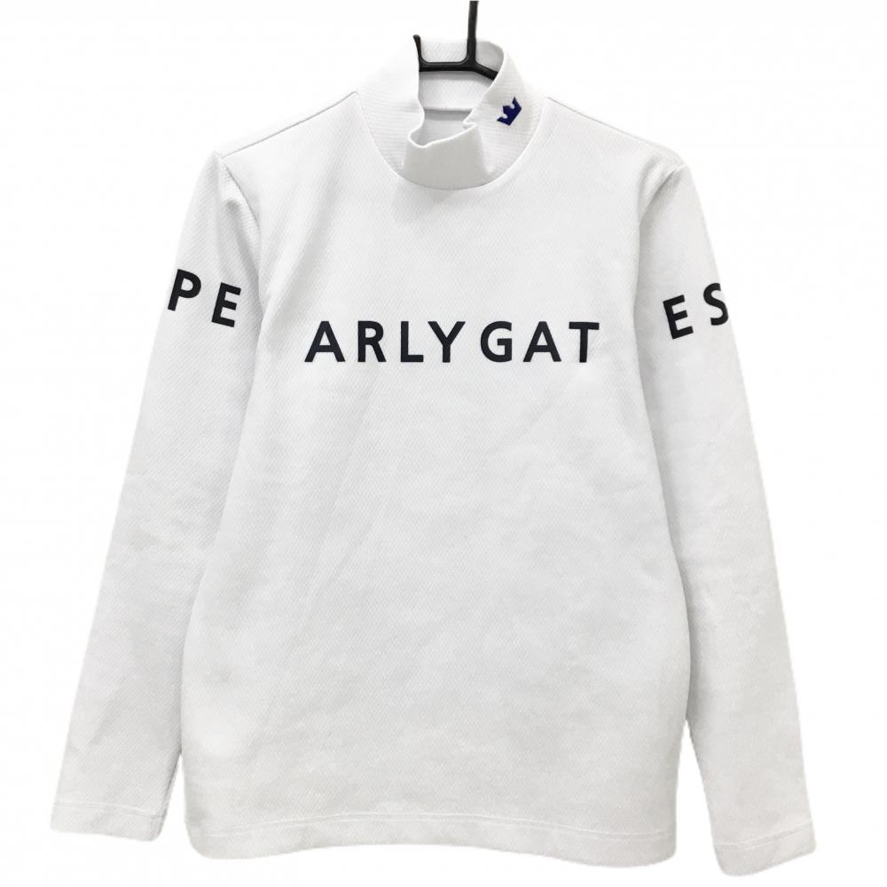 【美品】パーリーゲイツ 長袖ハイネックシャツ 白 ビッグロゴ メンズ 5(L) ゴルフウェア PEARLY GATES
