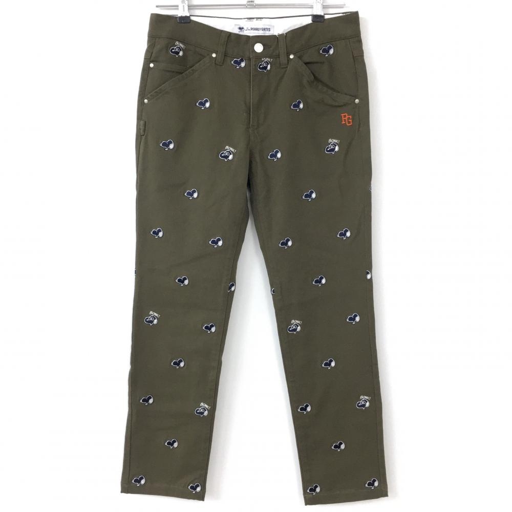 【新品】PEARLY GATES パーリーゲイツ×Peanuts パンツ カーキ×ネイビー スヌーピー総柄刺しゅう コラボ メンズ 3 ゴルフウェア
