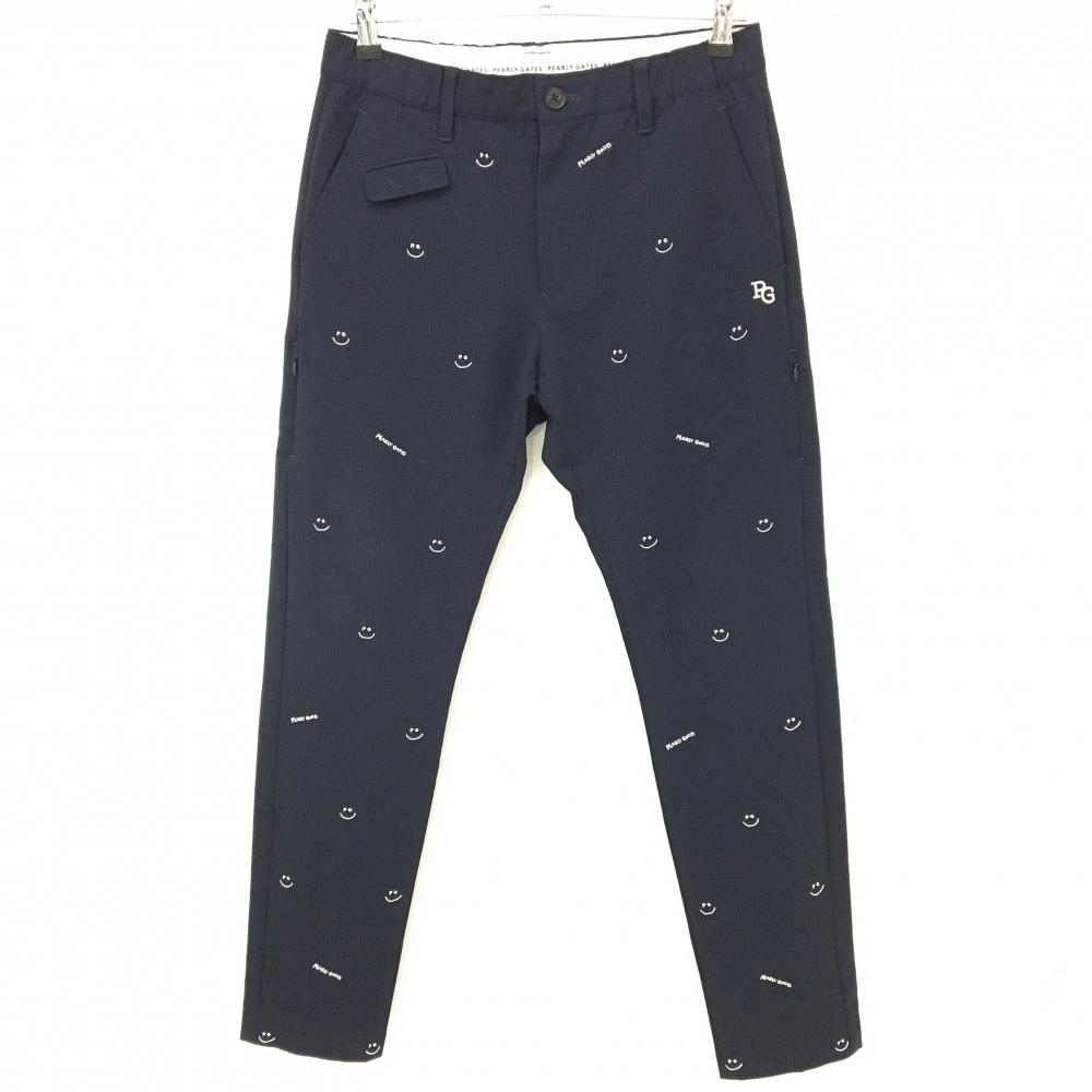 【超美品】パーリーゲイツ パンツ ネイビー×白 総柄 ニコちゃん サッカー生地  メンズ 4(M) ゴルフウェア 2023年モデル PEARLY GATES