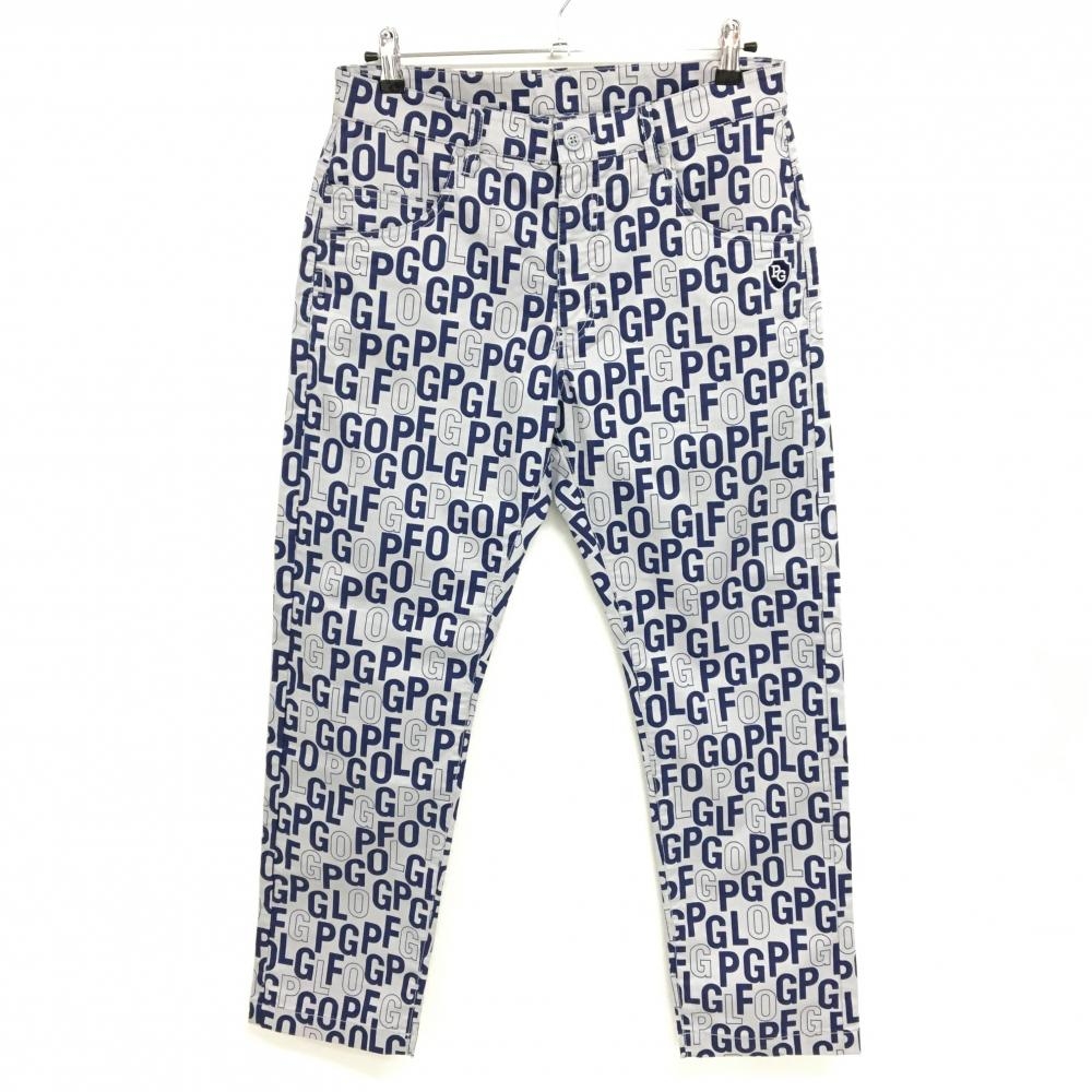 【超美品】パーリーゲイツ パンツ グレー系×ネイビー 英字総柄 内側ニコちゃん ストレッチ メンズ  ゴルフウェア サンプル品 PEARLY GATES