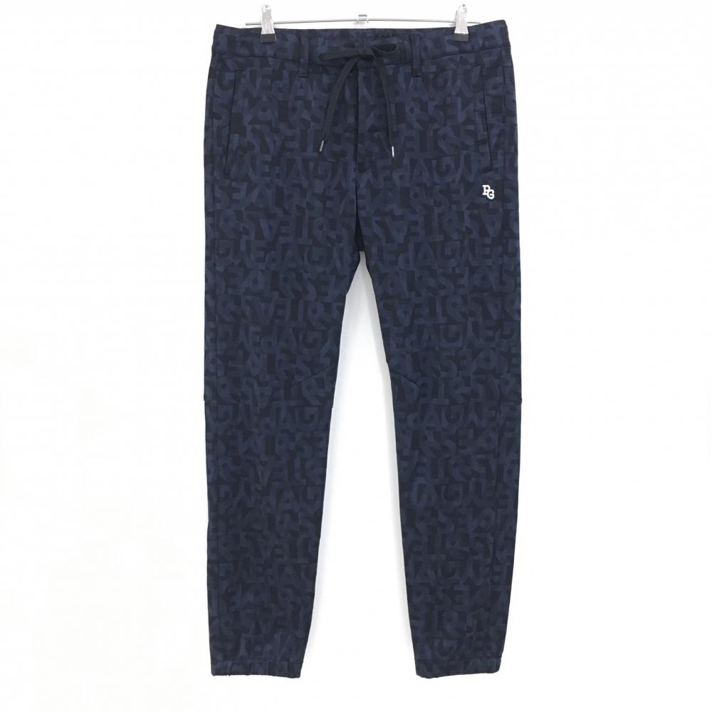 【超美品】パーリーゲイツ パンツ ネイビー×黒 ロゴ総柄 ウエスト調整紐 メンズ 6(XL) ゴルフウェア 2024年モデル PEARLY GATES