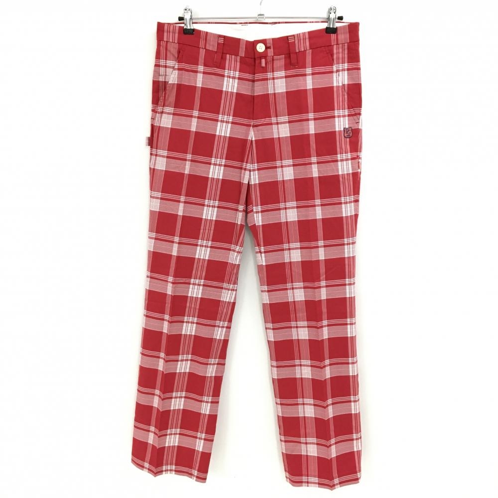 【美品】パーリーゲイツ パンツ レッド×白 チェック ストレッチ メンズ 5(L) ゴルフウェア PEARLY GATES