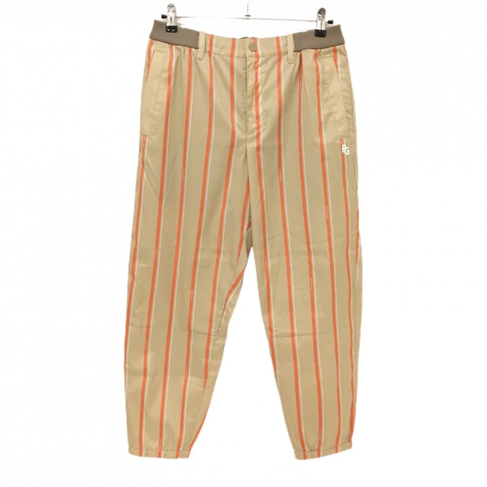 【超美品】パーリーゲイツ パンツ ベージュ×オレンジ ストライプ ウエスト一部ゴム  メンズ 4(M) ゴルフウェア 2024年モデル PEARLY GATES
