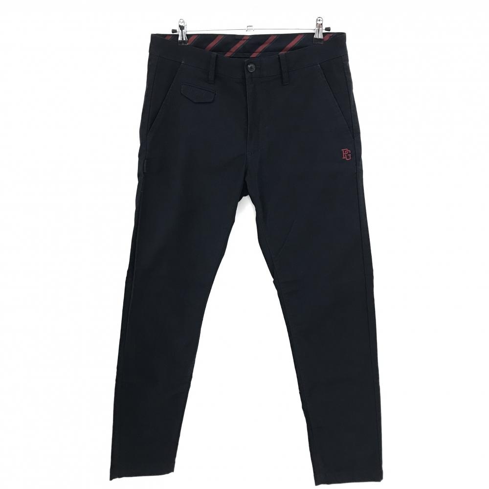 【美品】パーリーゲイツ パンツ 黒×ボルドー系 後ろロゴ刺しゅう ストレッチ メンズ 6(XL) ゴルフウェア PEARLY GATES