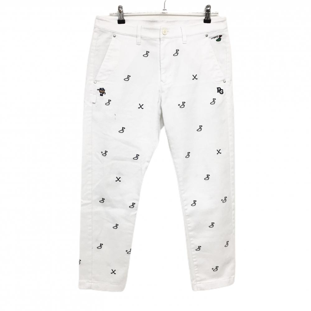 パーリーゲイツ×LINEFRIENDS パンツ 白×ネイビー 総柄 ゴルフクラブ ラインフレンズ メンズ 5(L) ゴルフウェア PEARLY GATES