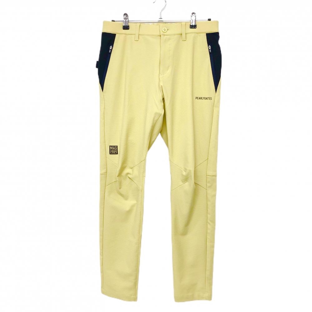 【超美品】パーリーゲイツ パンツ イエロー系 格子柄地模様 ロゴ黒 ストレッチ メンズ 5(L) ゴルフウェア 2024年モデル PEARLY GATES
