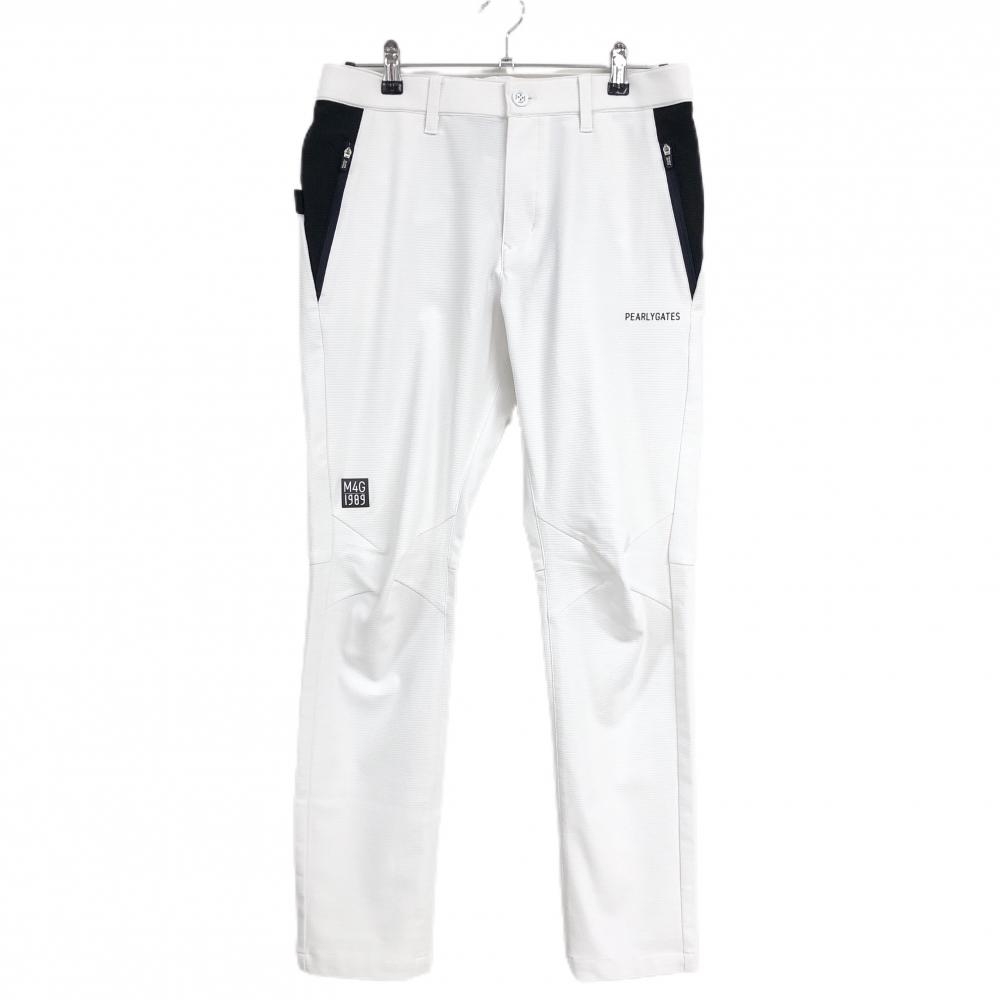 【美品】パーリーゲイツ パンツ 白 格子柄地模様 ロゴ黒 ストレッチ  メンズ 5(L) ゴルフウェア 2024年モデル PEARLY GATES