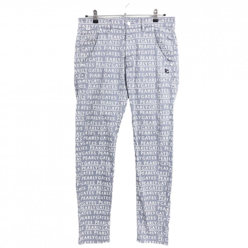 【美品】パーリーゲイツ パンツ ブルーグレー系×白 英字ロゴ総柄 ストレッチ メンズ 5(L) ゴルフウェア PEARLY GATES