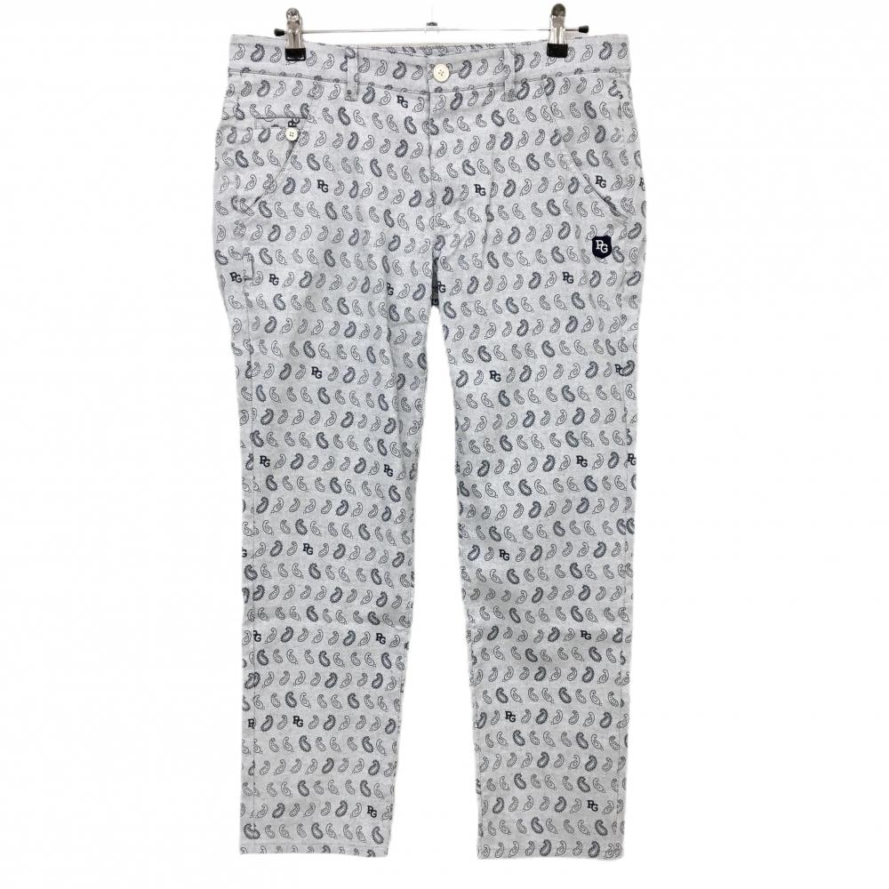 パーリーゲイツ パンツ グレー×ネイビー ペイズリー柄 ストレッチ 麻混 メンズ 6(XL) ゴルフウェア PEARLY GATES