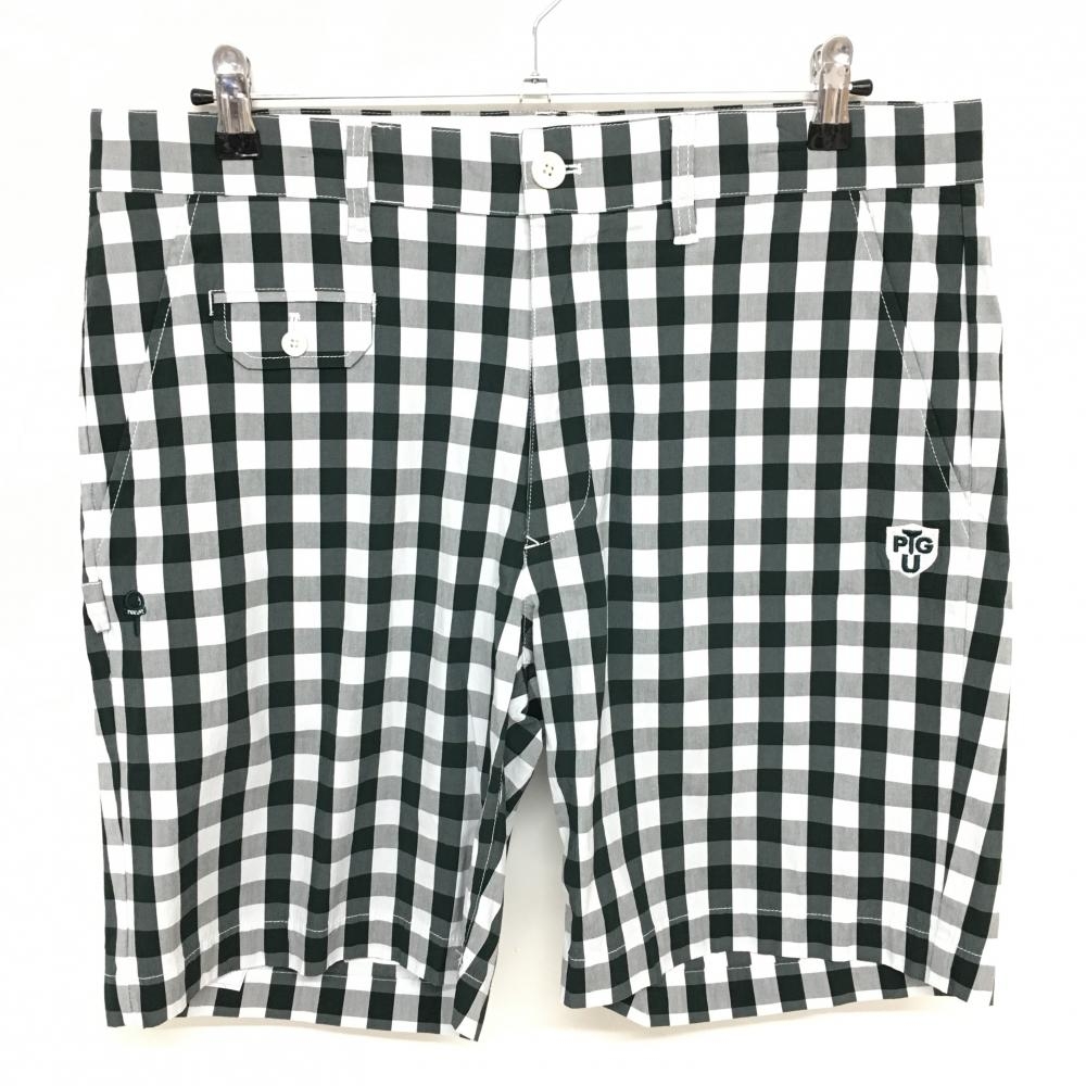 【超美品】パーリーゲイツ ハーフパンツ グリーン×白 ギンガムチェック ストレッチ メンズ 6(XL) ゴルフウェア PEARLY GATES