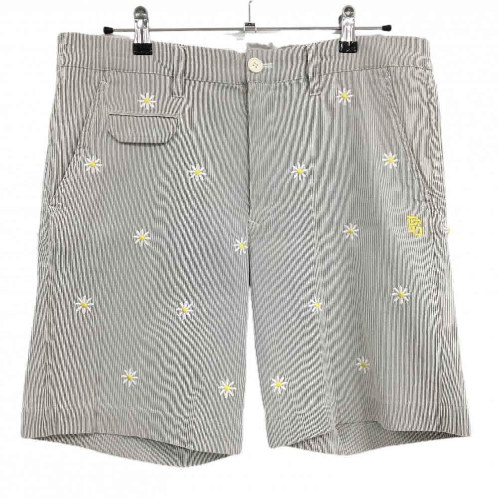 パーリーゲイツ ハーフパンツ ライトグレー リブ ストレッチ 花刺しゅう総柄 メンズ 6(XL) ゴルフウェア PEARLY GATES
