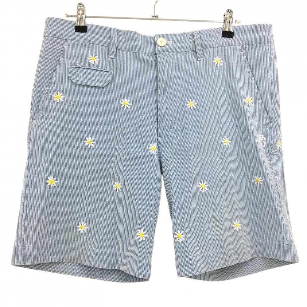 パーリーゲイツ ハーフパンツ ライトグレー リブ ストレッチ 花刺しゅう総柄 メンズ 6(XL) ゴルフウェア PEARLY GATES
