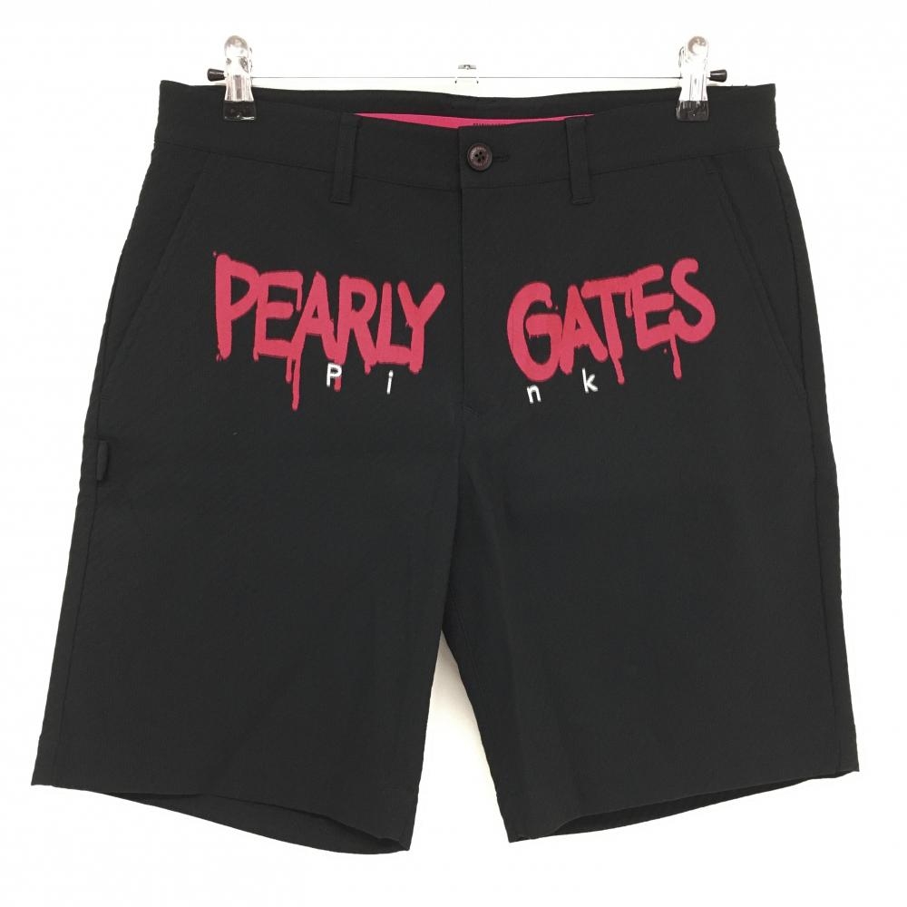 【超美品】パーリーゲイツ ハーフパンツ 黒×ピンク 織生地 ストレッチ ビッグロゴ メンズ 5(L) ゴルフウェア 2023年モデル PEARLY GATES