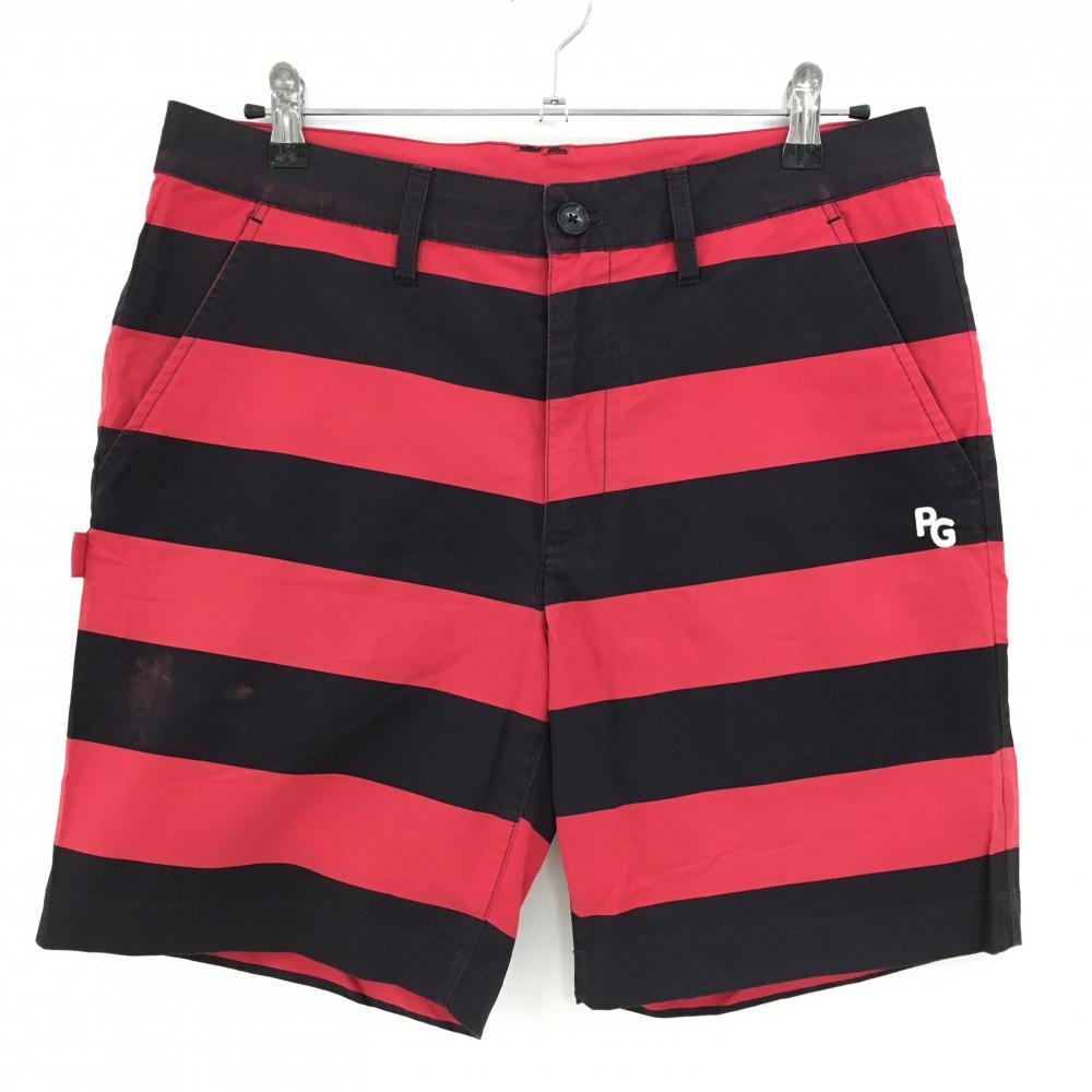 パーリーゲイツ ハーフパンツ レッド×黒 太ボーダー ニコちゃん スマイル メンズ 5(L) ゴルフウェア PEARLY GATES