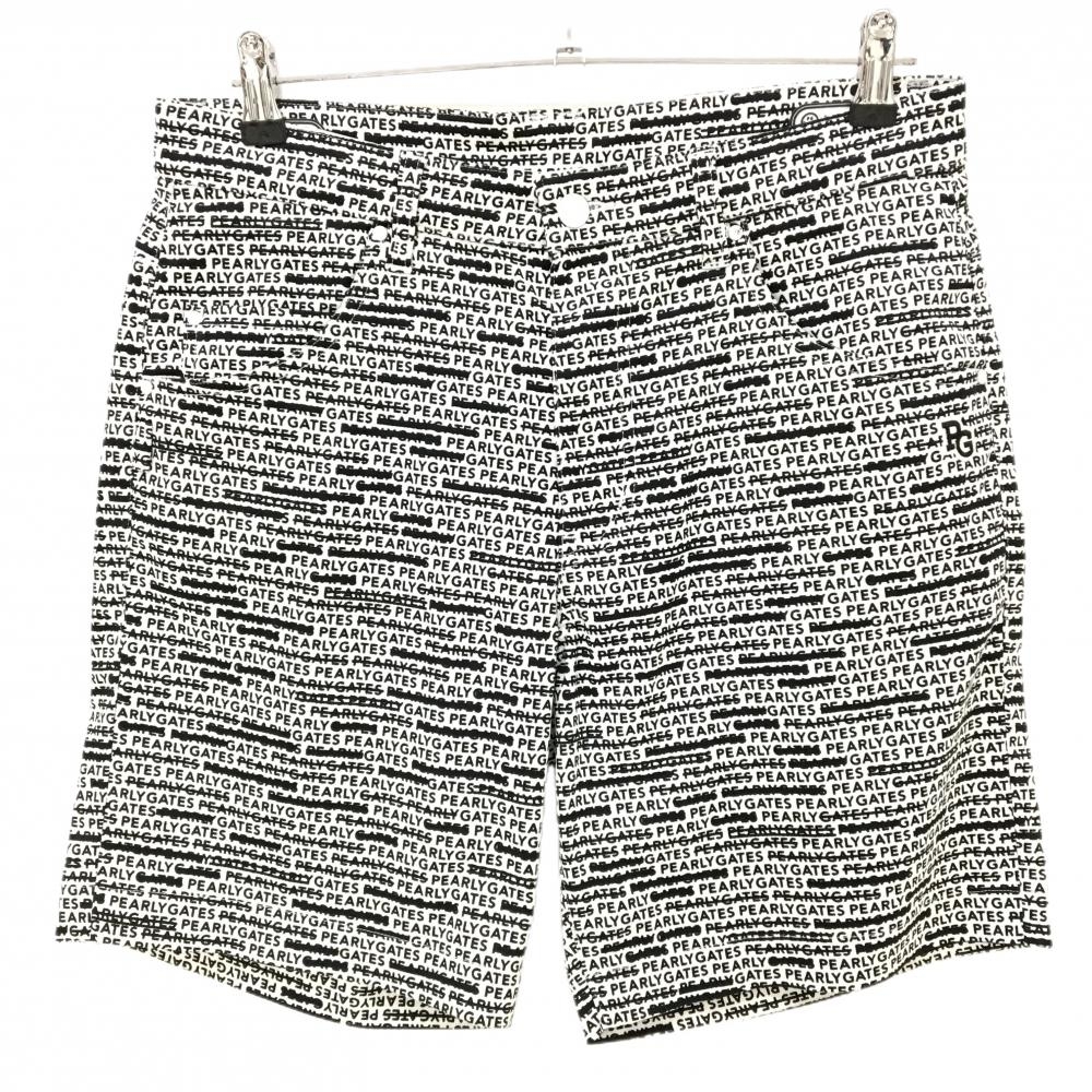 【超美品】パーリーゲイツ ハーフパンツ 白×黒 ロゴ総柄 内側ニコちゃん  メンズ 4(M) ゴルフウェア 2024年モデル PEARLY GATES