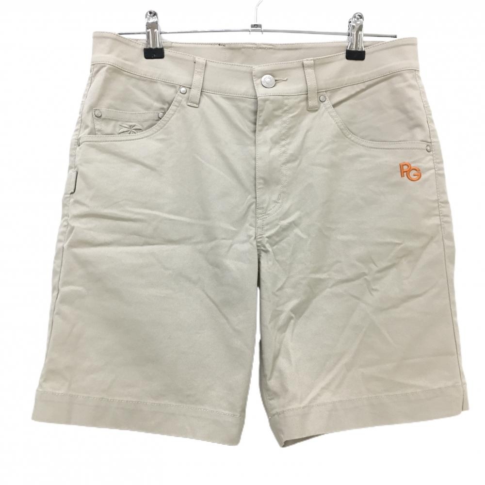 【美品】パーリーゲイツ ハーフパンツ ベージュ 地模様 ストレッチ ロゴオレンジ  メンズ 3(S) ゴルフウェア 2023年モデル PEARLY GATES