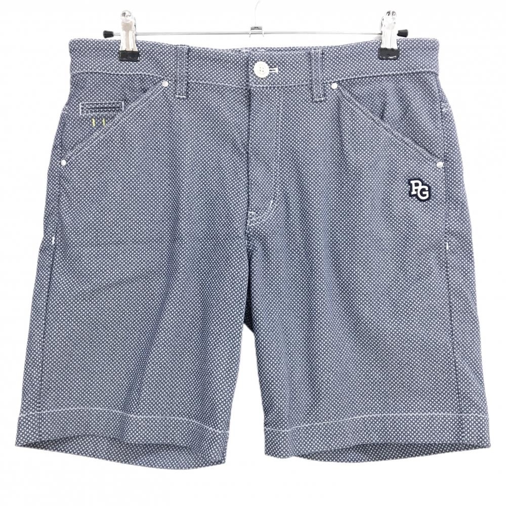 【超美品】パーリーゲイツ ハーフパンツ ネイビー 総柄 ニコちゃん フラッグ刺しゅう ティー装着可 メンズ 5(L) ゴルフウェア PEARLY GATES