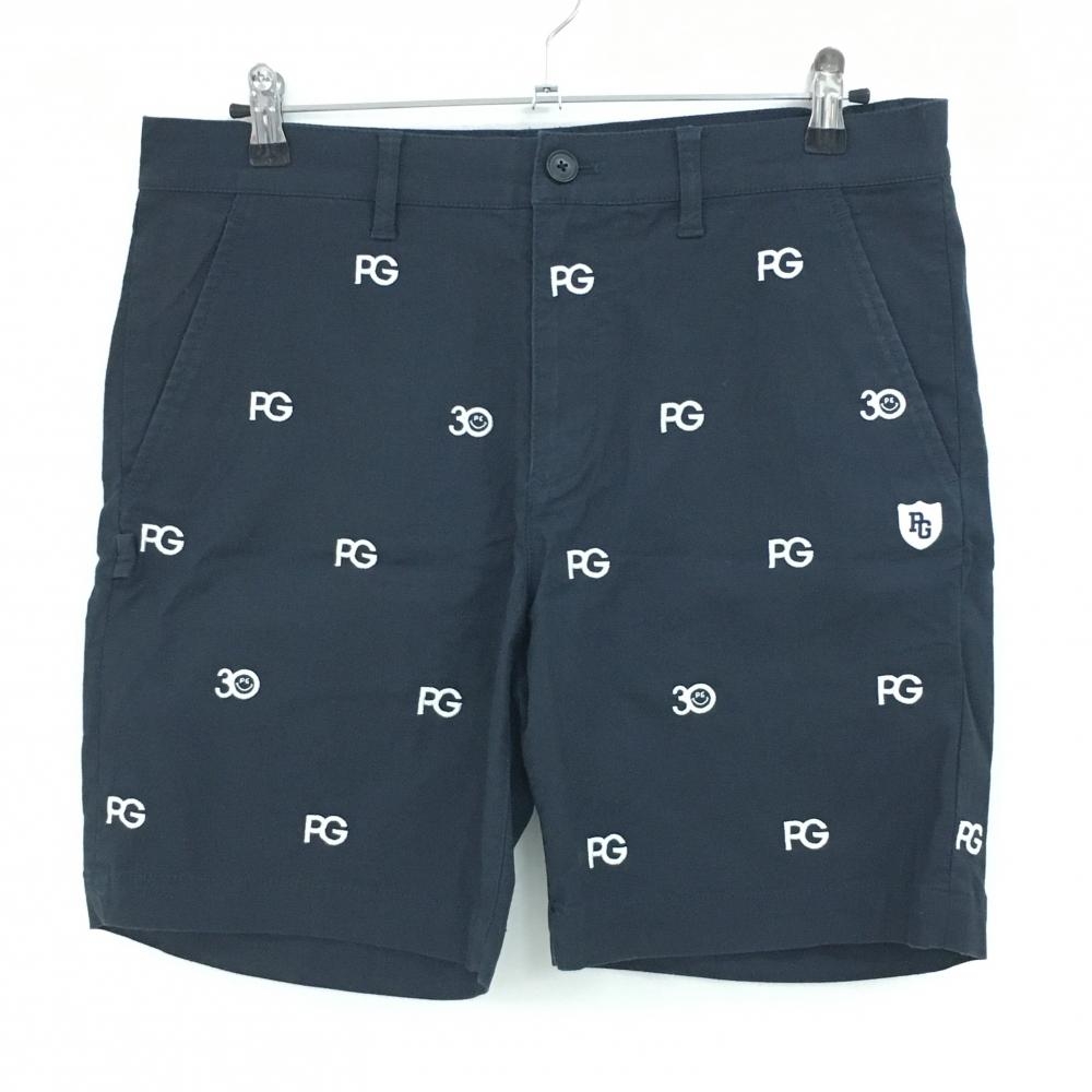 【美品】パーリーゲイツ ハーフパンツ ネイビー×白 ロゴ総柄 ニコちゃん スマイル 30周年  メンズ 5(L) ゴルフウェア PEARLY GATES