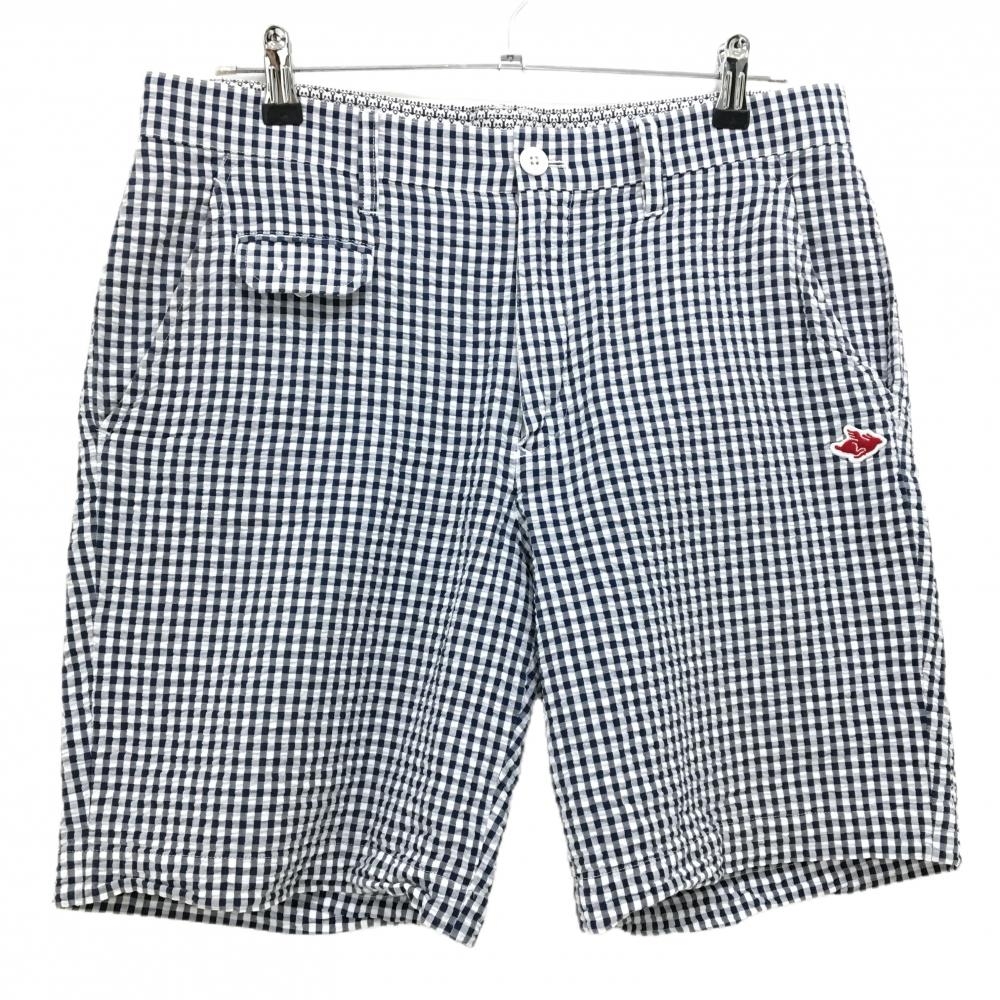 パーリーゲイツ ハーフパンツ ネイビー×白 チェック サッカー生地 メンズ 5(L) ゴルフウェア PEARLY GATES