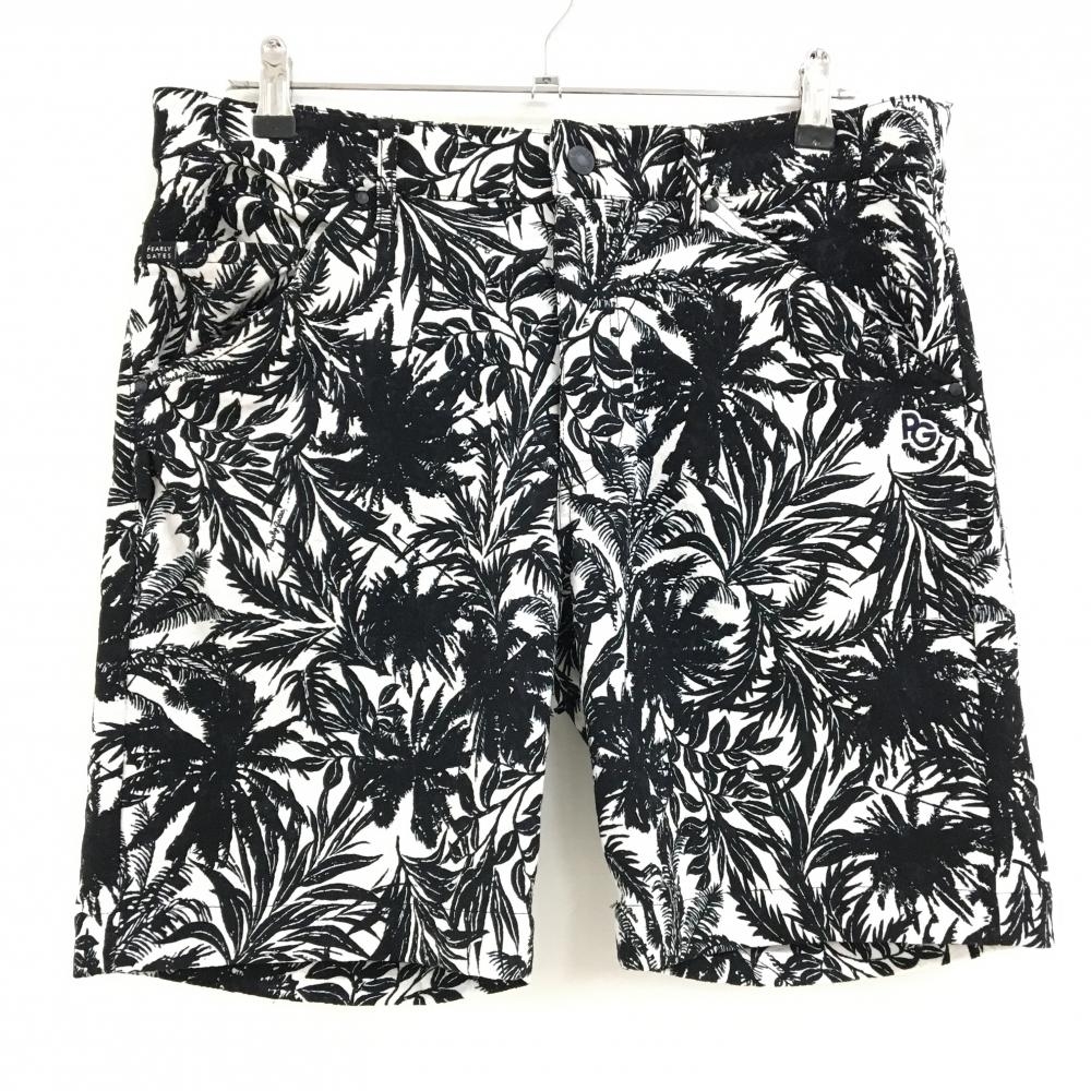 パーリーゲイツ ハーフパンツ 白×黒 リーフ柄 ストレッチ  メンズ 5(L) ゴルフウェア PEARLY GATES