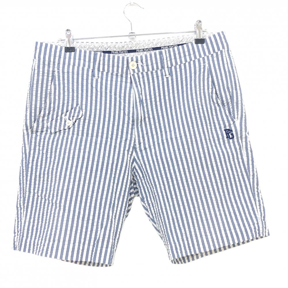 パーリーゲイツ ハーフパンツ グレー×白 ストライプ サッカー生地  メンズ 6(XL) ゴルフウェア PEARLY GATES