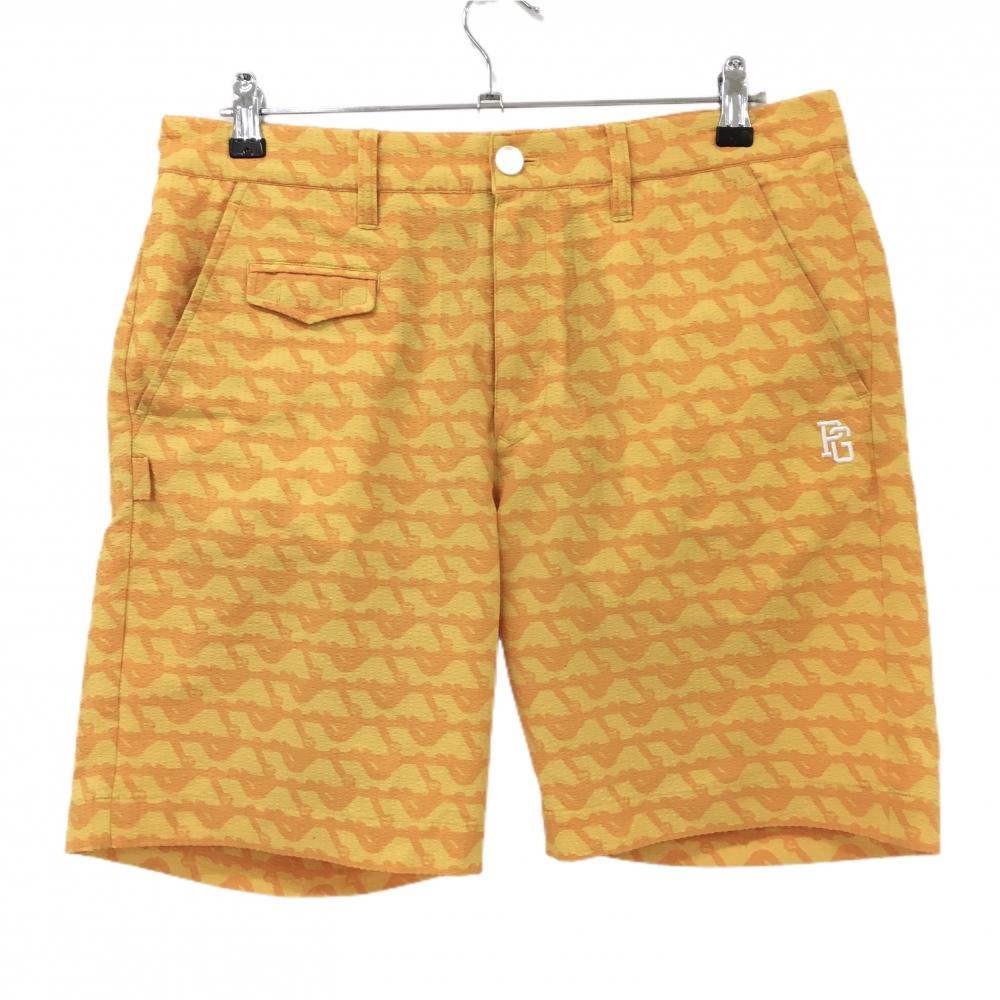 【美品】パーリーゲイツ ハーフパンツ イエロー×オレンジ なまけもの柄 総柄 サッカー生地  メンズ 5(L) ゴルフウェア PEARLY GATES