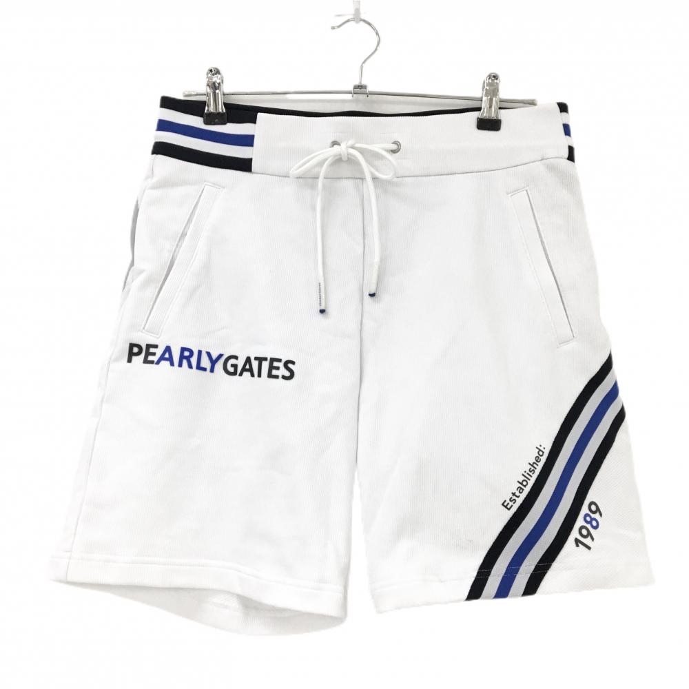 【美品】パーリーゲイツ ハーフパンツ 白×ネイビー×ブルー メンズ 4(M) ゴルフウェア 2024年モデル PEARLY GATES