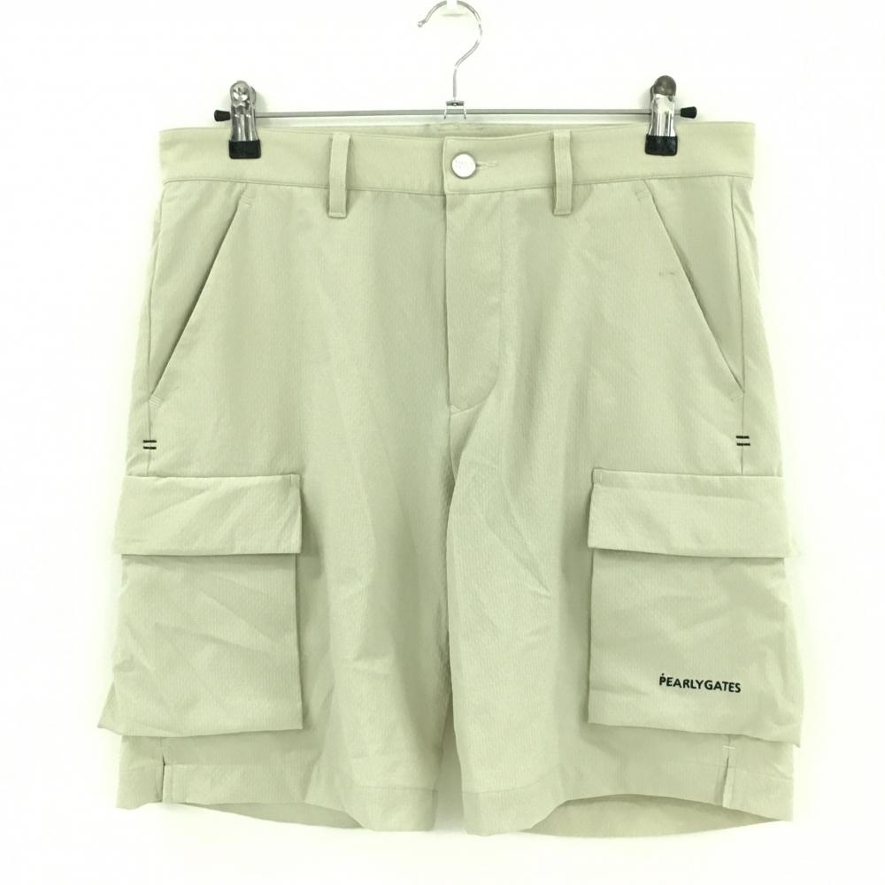 【美品】パーリーゲイツ カーゴハーフパンツ ベージュ系 総柄地模様 ストレッチ  メンズ 5(L) ゴルフウェア PEARLY GATES