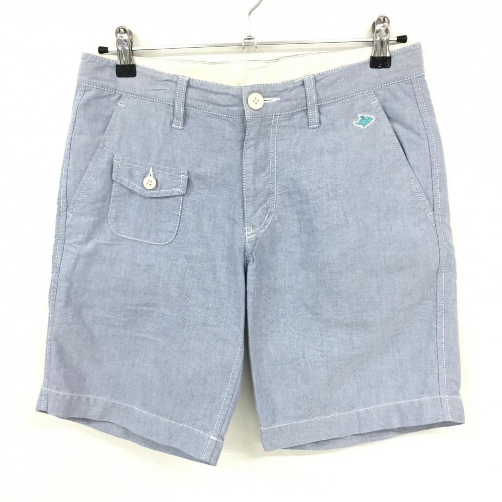 【美品】パーリーゲイツ ハーフパンツ ライトブルー 後ロゴプリント メンズ 3(S) ゴルフウェア PEARLY GATES