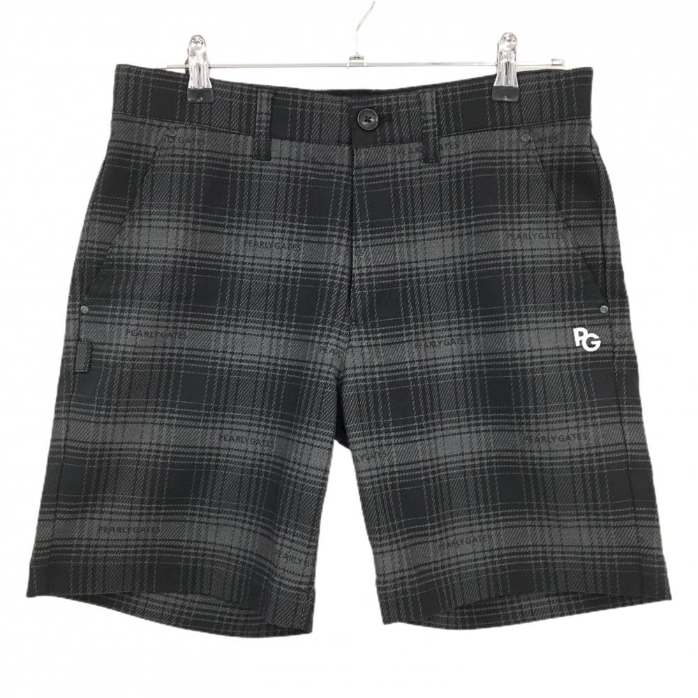 【超美品】パーリーゲイツ ハーフパンツ 黒×グレー チェック ロゴ刺しゅう メンズ 4(M) ゴルフウェア PEARLY GATES