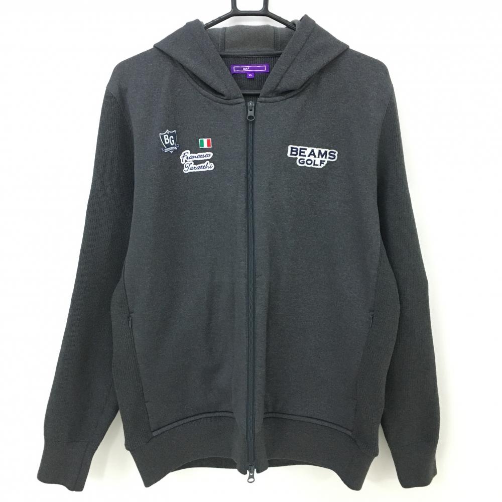 【超美品】ビームスゴルフ ジップパーカー ダークグレー ニット切替 前身頃裏・フード裏起毛  メンズ XL ゴルフウェア BEAMS GOLF
