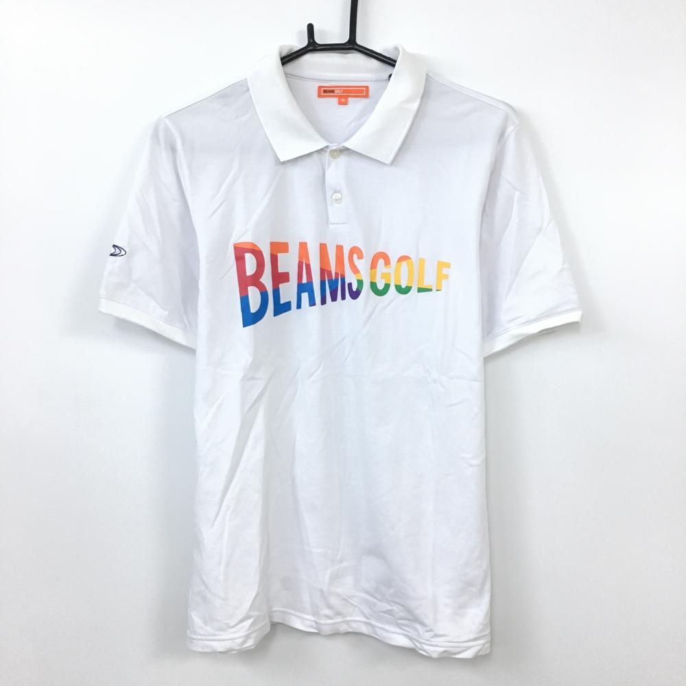 【超美品】BEAMS GOLF ビームスゴルフ 半袖ポロシャツ 白×レッド 2020年モデル カラフルロゴ オレンジレーベル メンズ M ゴルフウェア