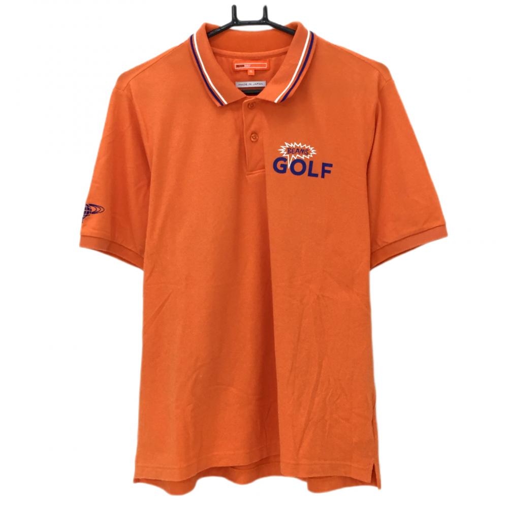 ビームスゴルフ 半袖ポロシャツ オレンジ 襟ライン ロゴブルー メンズ XL ゴルフウェア BEAMS GOLF