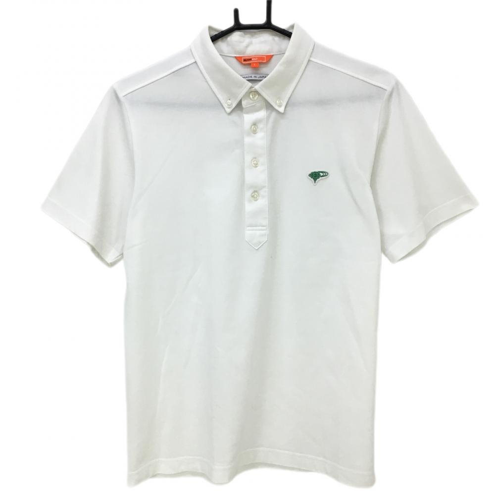 ビームスゴルフ 半袖ポロシャツ 白×グリーン シンプル ボタンダウン
