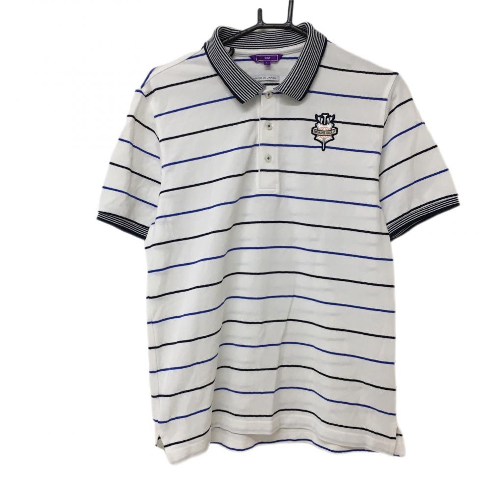 【超美品】ビームスゴルフ 半袖ポロシャツ 白×ネイビー ボーダー  メンズ L ゴルフウェア BEAMS GOLF