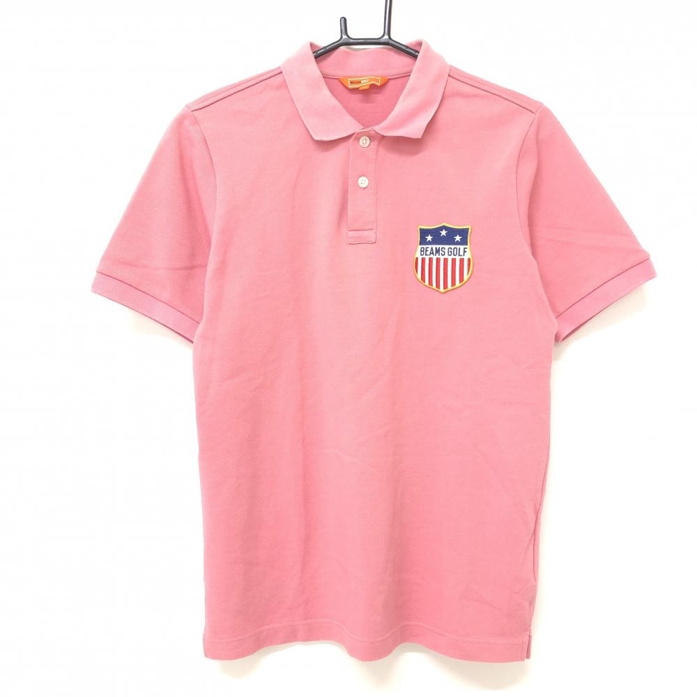 ビームスゴルフ 半袖ポロシャツ ピンク ロゴワッペン メンズ M ゴルフウェア BEAMS GOLF