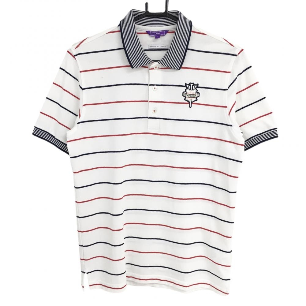 ビームスゴルフ 半袖ポロシャツ 白×ネイビー ボーダー メンズ M ゴルフウェア BEAMS GOLF