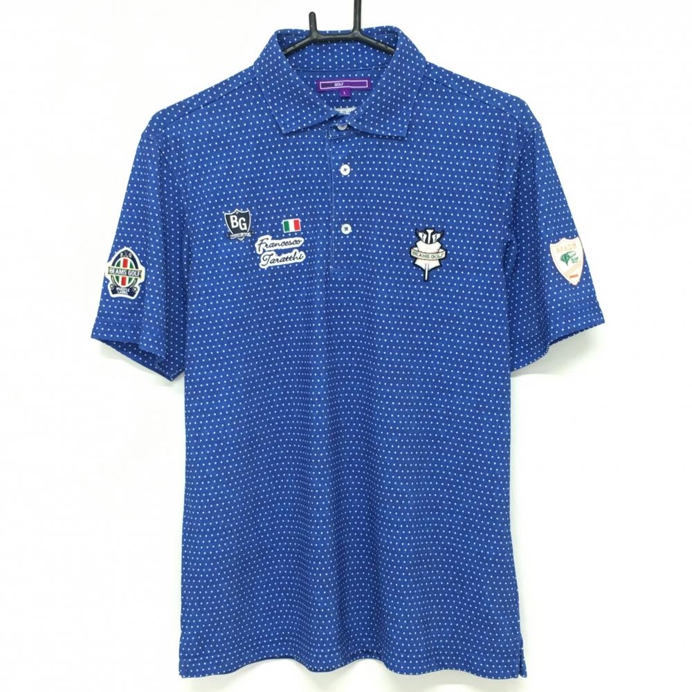 【超美品】ビームスゴルフ 半袖ポロシャツ ブルー×白 ドット メンズ L ゴルフウェア BEAMS GOLF