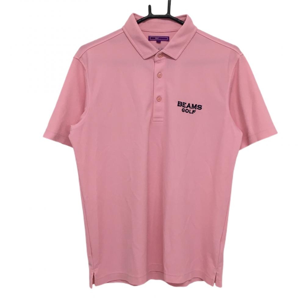 【超美品】ビームスゴルフ 半袖ポロシャツ ピンク×ネイビー ロゴ刺しゅう メンズ M ゴルフウェア 2022年モデル BEAMS GOLF
