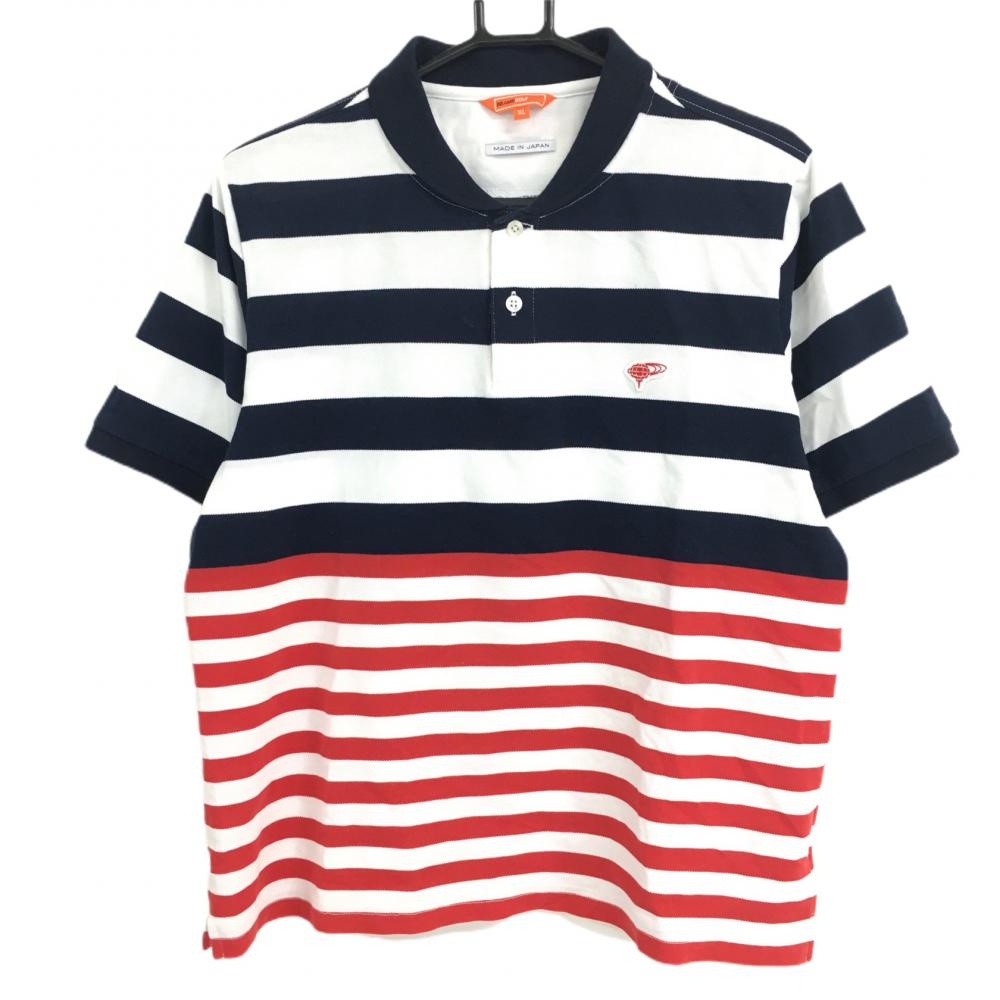 【美品】ビームスゴルフ 半袖ポロシャツ ネイビー×白×レッド ボーダー 日本製 メンズ XL ゴルフウェア BEAMS GOLF