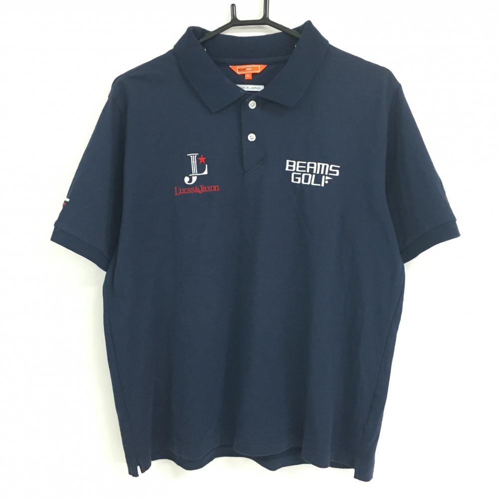 【美品】ビームスゴルフ 半袖ポロシャツ ネイビー×白 Lucas&Jaxon 日本製  メンズ XL ゴルフウェア BEAMS GOLF