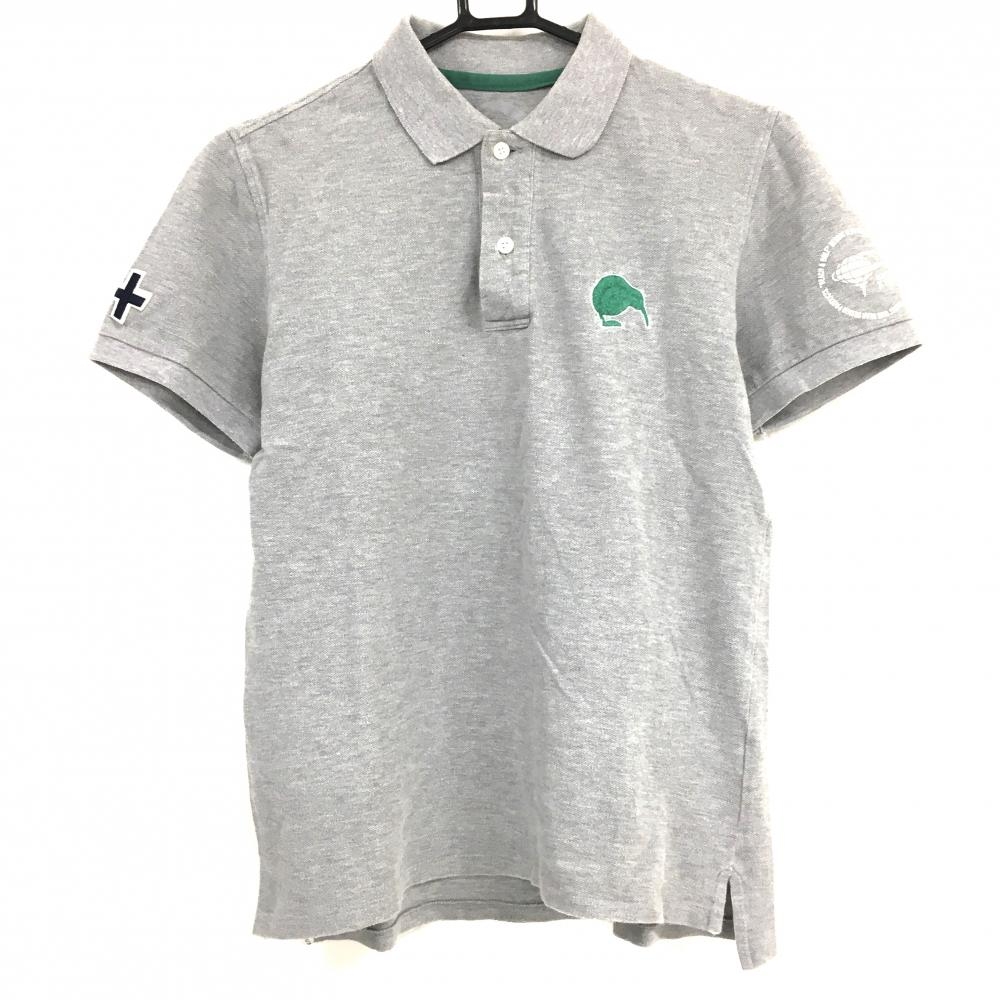 パームスアンドコー×ビームスゴルフ 半袖ポロシャツ グレー×グリーン ロゴ刺しゅう メンズ M ゴルフウェア BEAMS GOLF