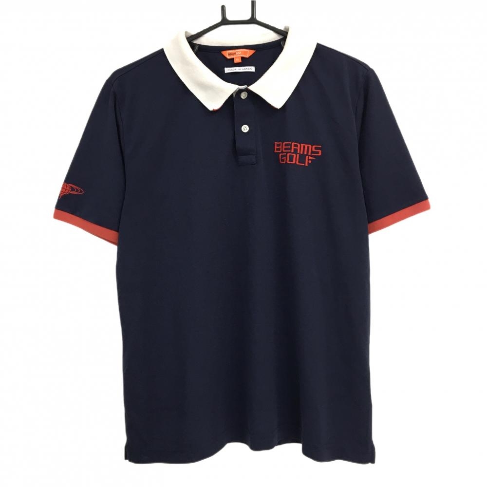 ビームスゴルフ 半袖ポロシャツ ネイビー×レッド ロゴ刺しゅう メンズ XL ゴルフウェア BEAMS GOLF