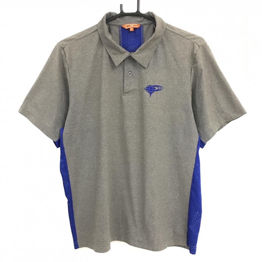 ビームスゴルフ 半袖ポロシャツ グレー×ブルー 一部メッシュ ロゴ刺しゅう メンズ XL ゴルフウェア BEAMS GOLF