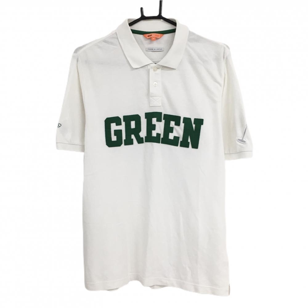 ビームスゴルフ 半袖ポロシャツ　白×グリーン ワッペン メンズ M ゴルフウェア BEAMS GOLF