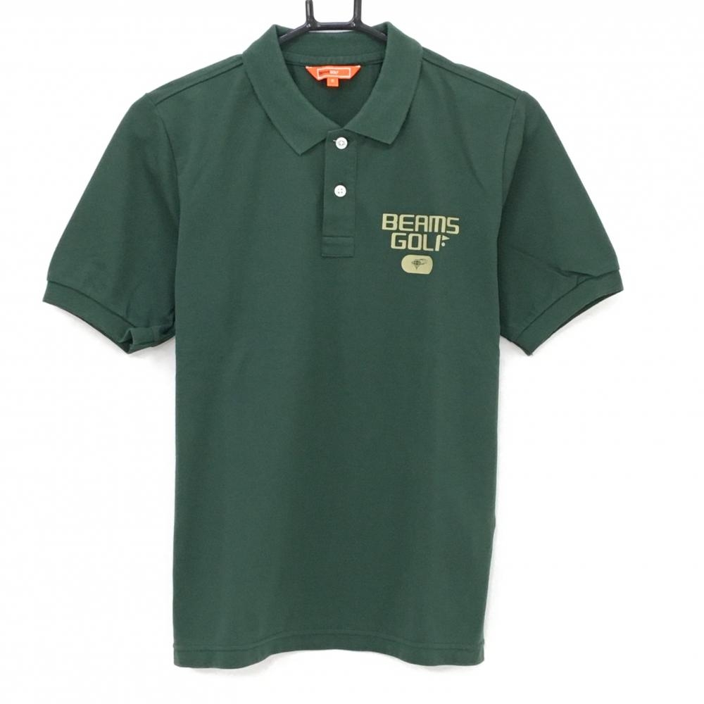 ビームスゴルフ 半袖ポロシャツ グリーン×ベージュ 背面ビッグロゴ メンズ S ゴルフウェア BEAMS GOLF